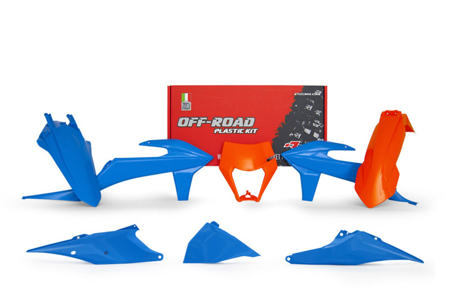 Kit Plastiche Racetech KTM 150/250/300/350/450/500 SENZA PARASTELI 2019-2023 Kit AZZURRO-ARANCIONE KTM