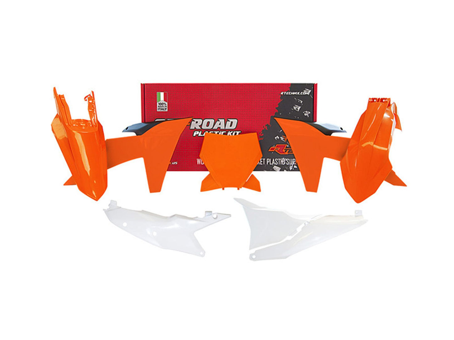 Kit Plastiche Racetech KTM 125/250/300/350/450 SENZA PARASTELI 2023-2024 Kit ARANCIONE KTM-BIANCO