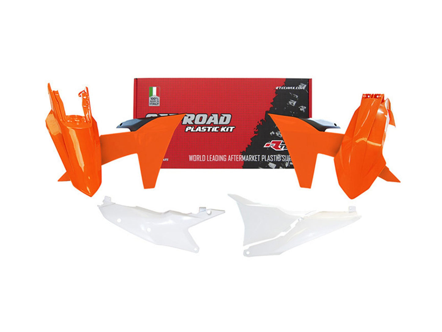 Kit Plastiche Racetech KTM 125/250/300/350/450/500 SENZA MASCHERINA 2024-2025 Kit ARANCIONE KTM-BIANCO