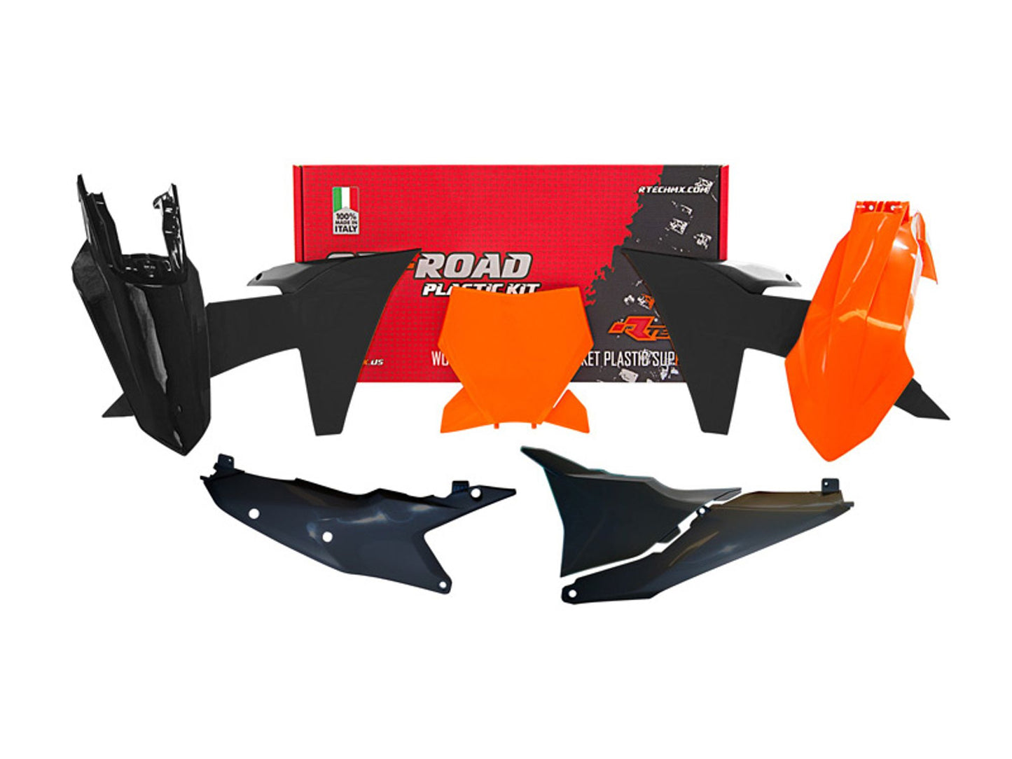 Kit Plastiche Racetech KTM 125/250/300/350/450 SENZA PARASTELI 2023-2024 Kit NERO-ARANCIONE KTM