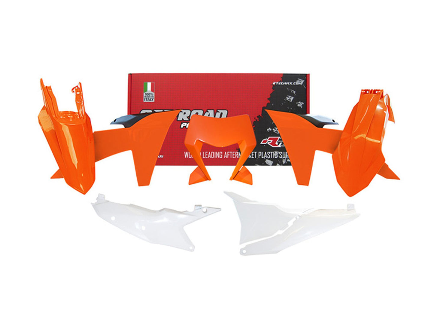 Kit Plastiche Racetech KTM 125/250/300/350/450/500 SENZA PARASTELI 2024-2025 Kit ARANCIONE KTM-BIANCO