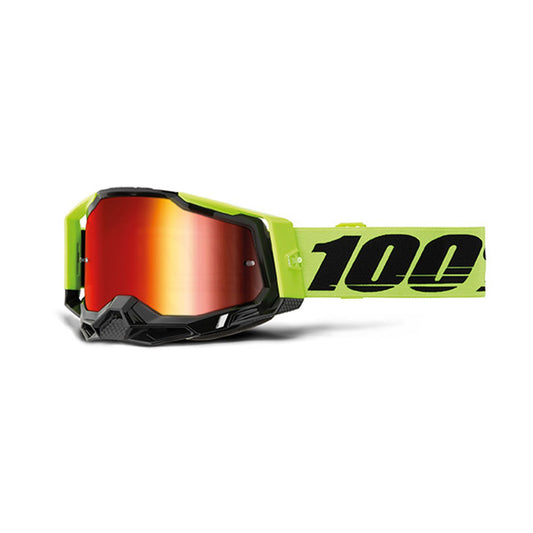 MASCHERA 100% RACECRAFT 2 NEON YELLOW - LENTE A SPECCHIO ROSSA