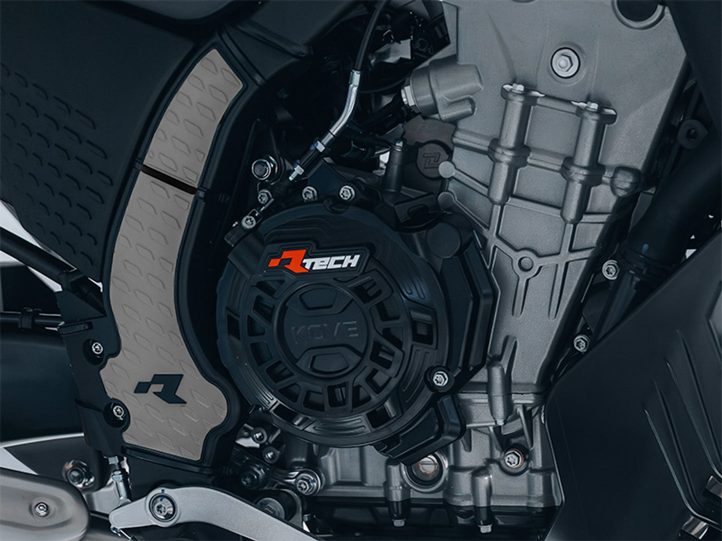 Racetech PROTEZIONE TELAIO BI-MATERIALE KOVE 800 2024-2026 NERO-GRIGIO CHIARO