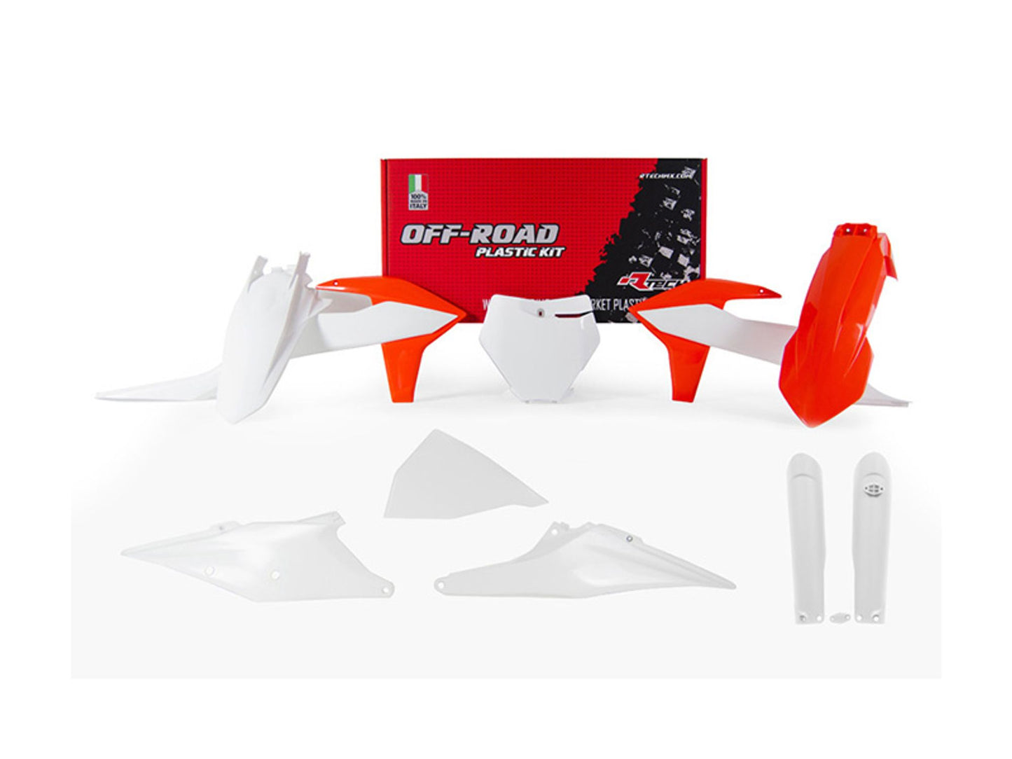 Kit Plastiche Racetech KTM 125/150/250/300/350/450 CON PARASTELI 2019-2022 Kit BIANCO-ARANCIONE KTM