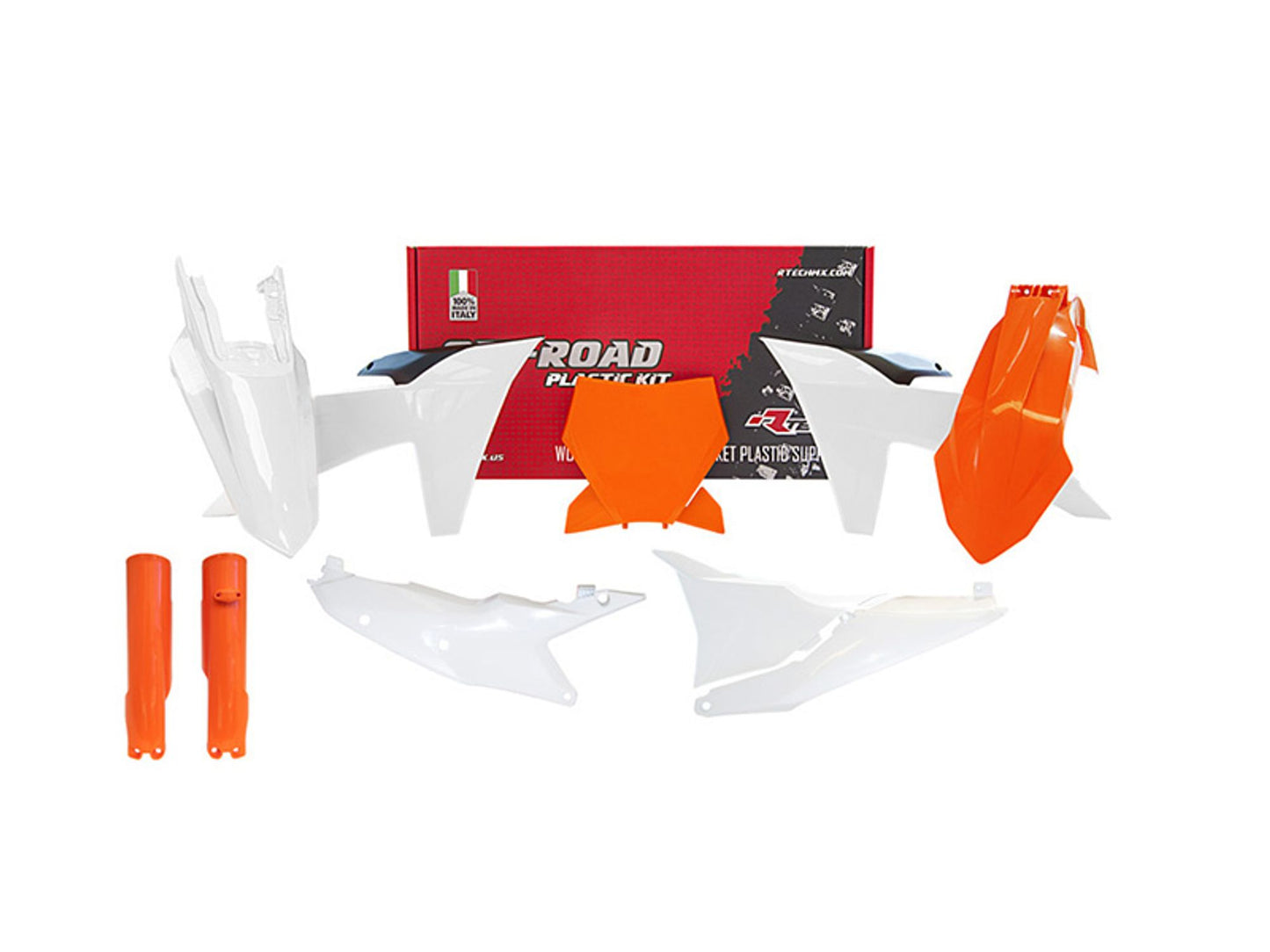 Kit Plastiche Racetech KTM 125/250/300/350/450 CON PARASTELI 2023-2024 Kit BIANCO-ARANCIONE KTM