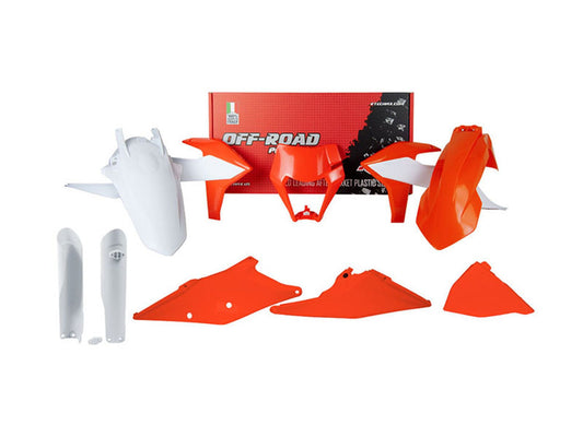 Kit Plastiche Racetech KTM 150/250/300/350/450/500 CON PARASTELI 2019-2023 Kit BIANCO-ARANCIONE KTM