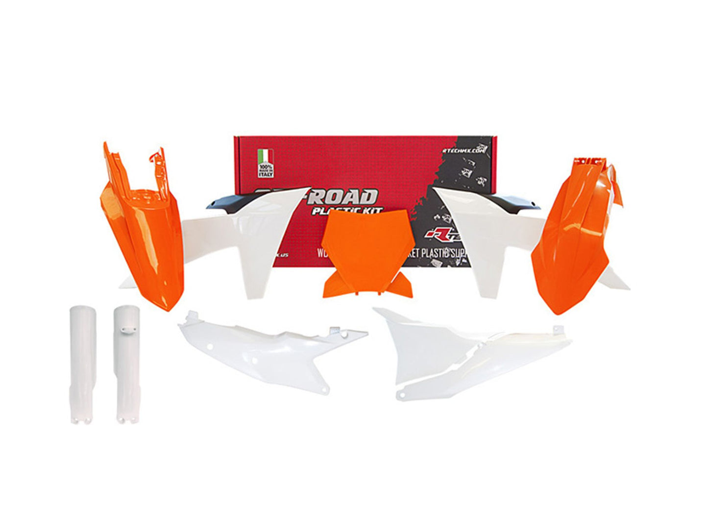 Kit Plastiche Racetech KTM 125/250/300/350/450 CON PARASTELI 2023-2024 Kit BIANCO-ARANCIONE KTM