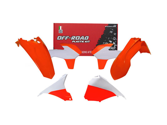Kit Plastiche Racetech KTM 125/200/250/300/350/450/500 CON PARASTELI 2014-2016 Kit BIANCO-ARANCIONE NEON